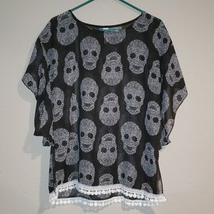 Black sheer skull top